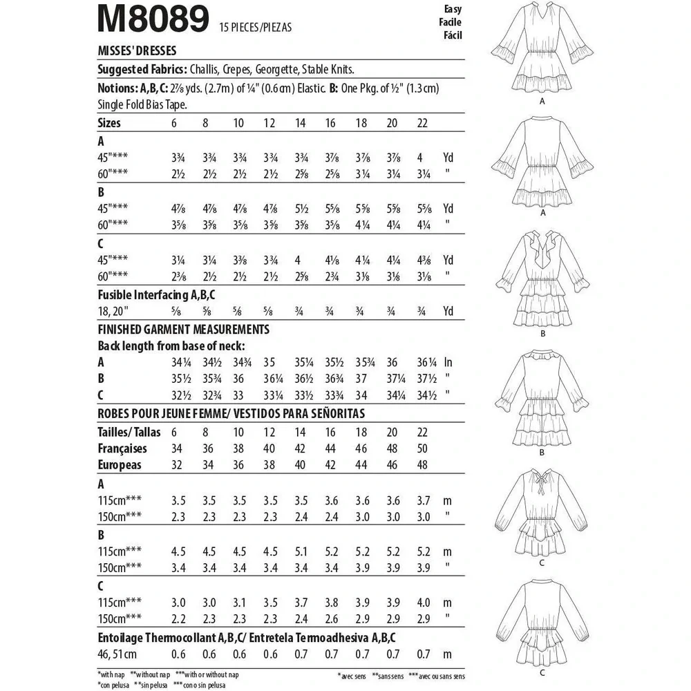 McCalls Sewing Pattern 8089 10527 Misses Dress Size 14-22 Ruffled‎ Tier UNCUT